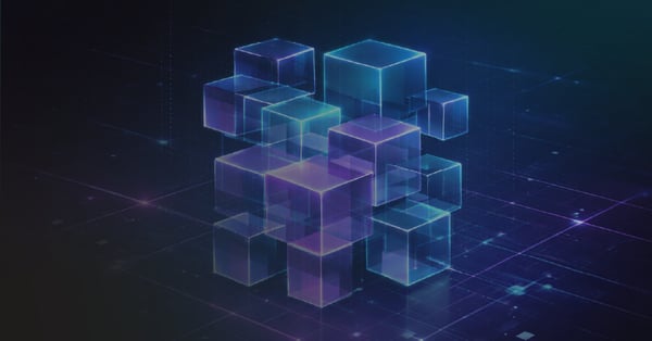 Abstract 3D modular software blocks symbolizing custom application development and system modernization services