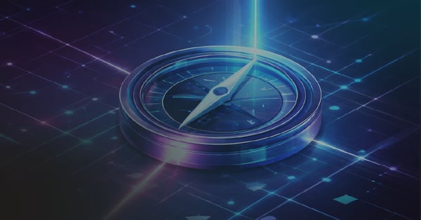 Abstract digital compass representing technology strategy and business alignment for growth and operational efficiency